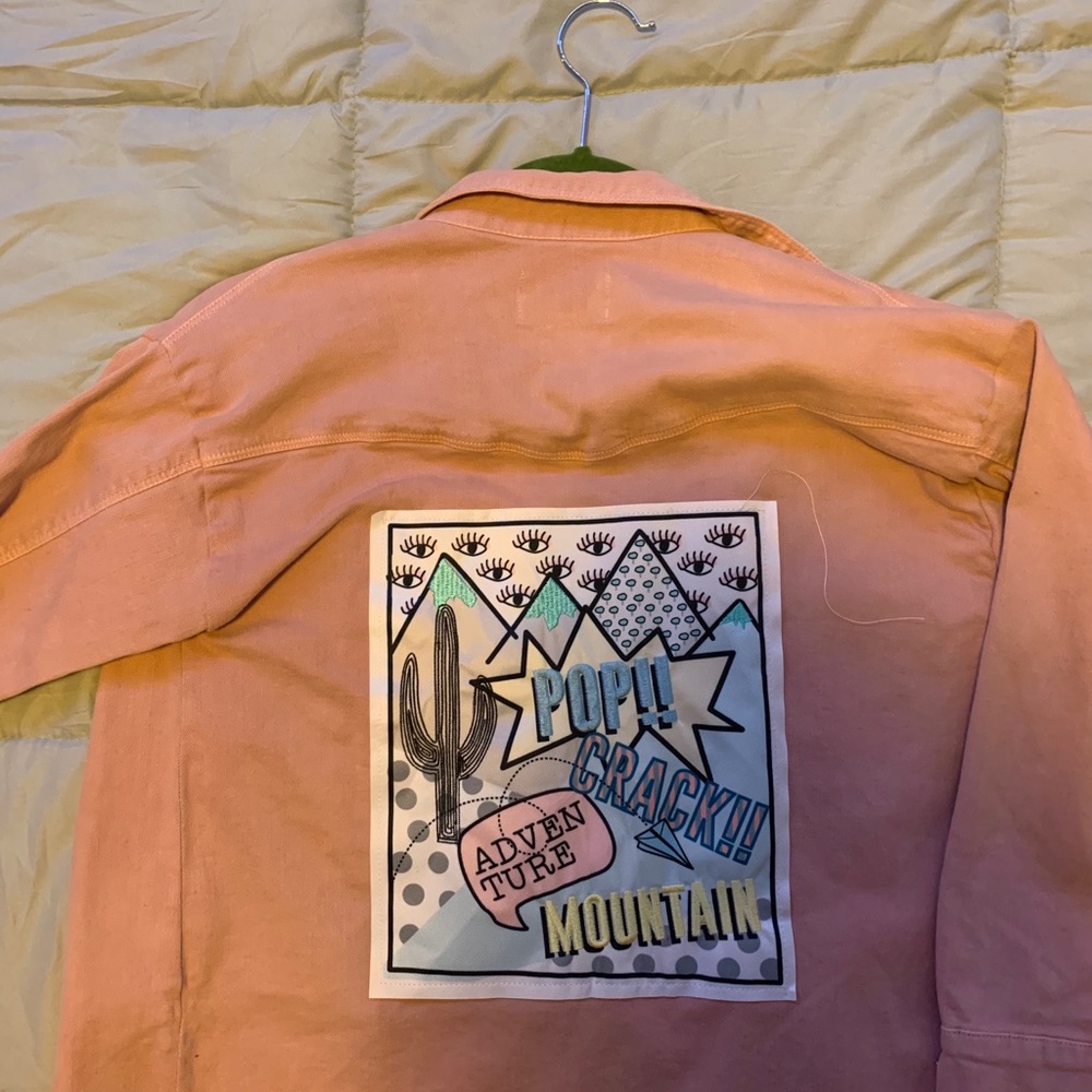 Light Pink Jean Jacket with Embroidered Design